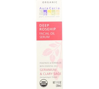 Aura Cacia – Organic Face Oil Serum – Rosehip – 1 Fl Oz