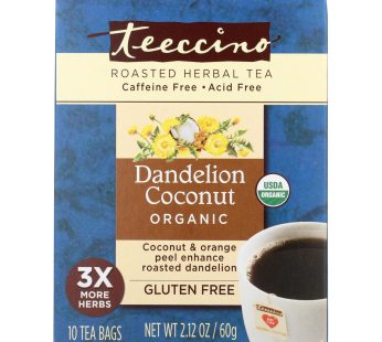 Teeccino Organic Chircory Herbal Tea – Dandelion Coconut – Case Of 6 – 10 Bag