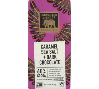 Endangered Species Chocolate Bar – Dark Chocolate – Caramel – Sea Salt – 3 Oz – Case Of 12
