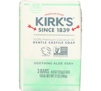 Kirks Natural Bar Soap – Coco Castile – Aloe Vera – 3 Pack – 3-4 Oz – 1 Each