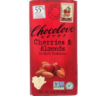 Chocolove Xoxox – Premium Chocolate Bar – Dark Chocolate – Cherries And Almonds – 3.2 Oz Bars – Case Of 12