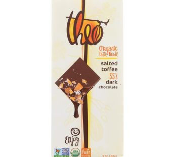 Theo Chocolate Salted Toffee – 55 Percent Dark Chocolate – Case Of 12 – 3 Oz.