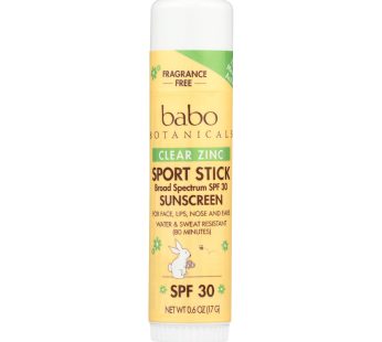 Babo Botanicals – Clear Zinc Sport Stick – Unscented Spf 30 – .6 Oz – Case Of 12