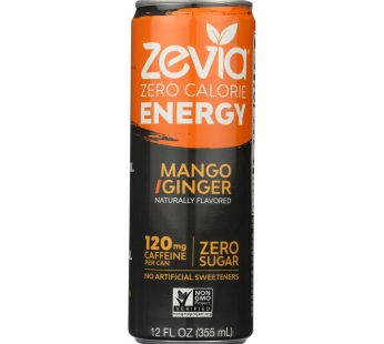 Zevia Zero Calorie Energy Drink – Mango-ginger – Case Of 12 – 12 Fl Oz