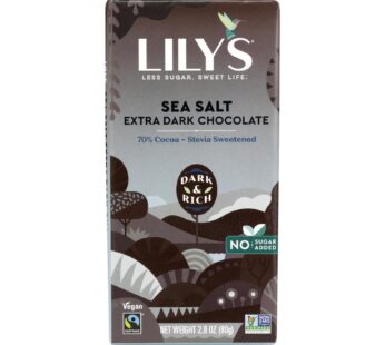 Lily’s Sweets Chocolate Bar – Dark Chocolate – 70 Percent Cocoa – Sea Salt – 2.8 Oz Bars – Case Of 12