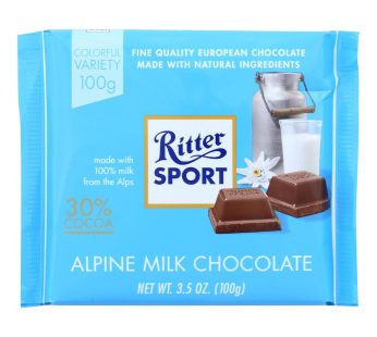 Ritter Sport Chocolate Bar – Milk Chocolate – 30 Percent Cocoa – Alpine – 3.5 Oz Bars – Case Of 12