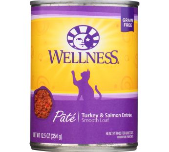 Wellness Pet Products Cat Food – Turkey And Salmon Recipe – Case Of 12 – 12.5 Oz.