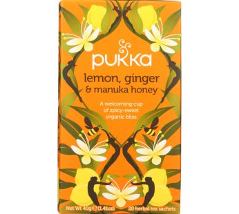 Pukka Herbal Teas Tea – Organic – Lemon Ginger And Manuka Honey – 20 Bags – Case Of 6